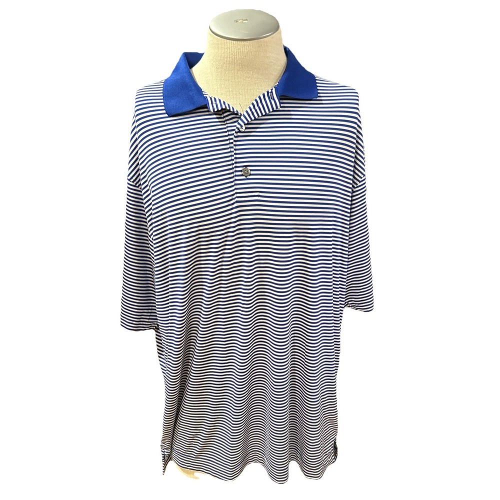 FootJoy Golf Polo Shirt Mens XL Blue White Striped Short Sleeve Collared FJ